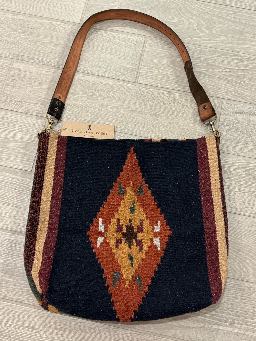 TWO BAR WEST Large Southwestern Ranch Blanket Bag w Leather Strap Made in Texas